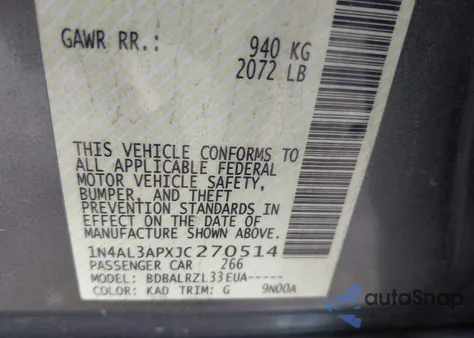 2018 Nissan Altima 2.5 Sl from USA, damaged, VIN 1N4AL3APXJC270514